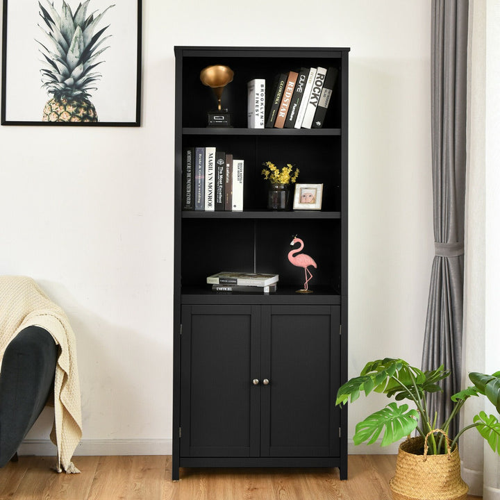 Wooden Tall Bookcase with 3-Tier Storage Cabinet-Black