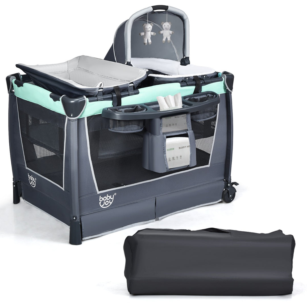 Travel Cot / Playpen with Removable Bassinet-Green