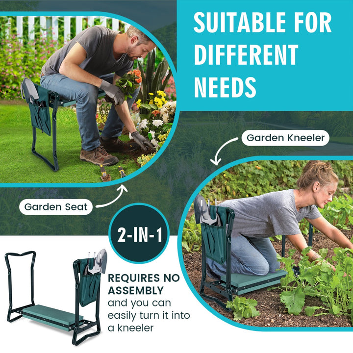Foldable Gardener Stool with EVE Pad and Tool Bag