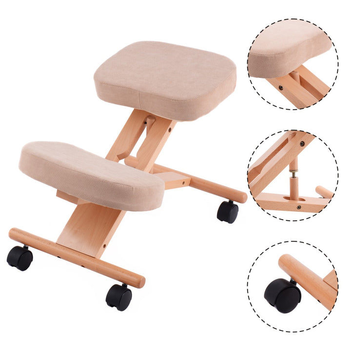 Wooden Orthopaedic Kneeling Stool Ergonomic Posture Frame Seat-beige