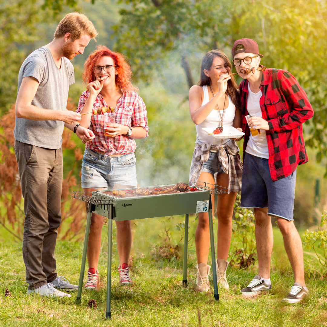 Portable Charcoal Barbecue Grill w/ Seasoning Baskets, Hooks, Removable Legs and Multiple Vents