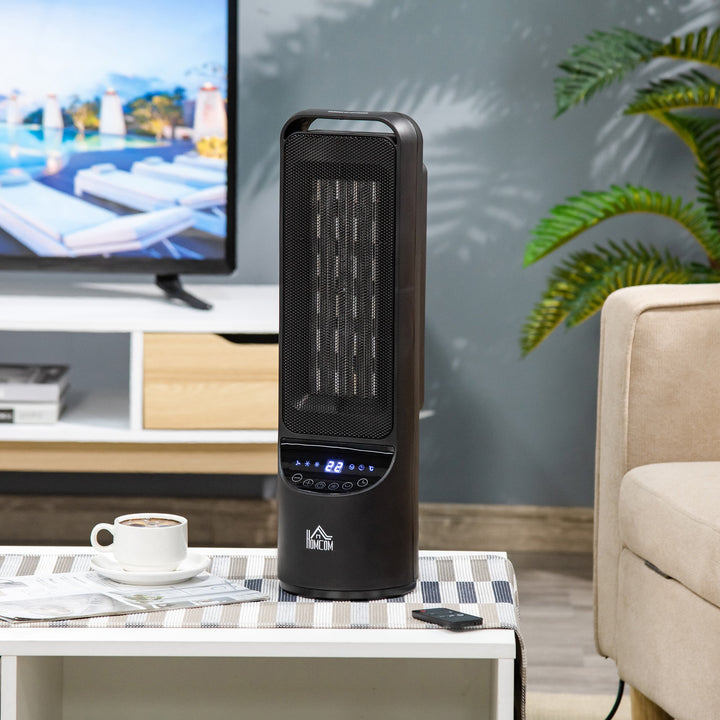 HOMCOM Ceramic Tower, Indoor Space Heater with LED Display, Oscillation, Remote Control, 12H Timer, Tip-Over &amp; Overheating Protection, 1000W/2000W
