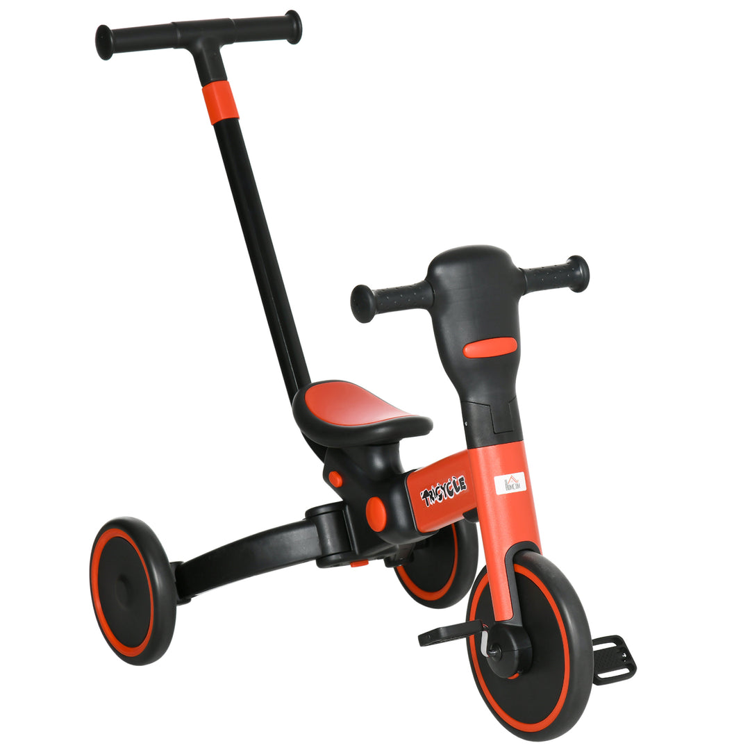 4-in-1 Tricycle for Kids, Baby Trike with Adjustable Push Handle, 18-60 Months, Red