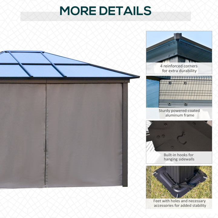 Outsunny 3.6 x 3(m) Hardtop Gazebo with UV Resistant Polycarbonate Roof & Aluminium Frame, Garden Pavilion with Mosquito Netting and Curtains