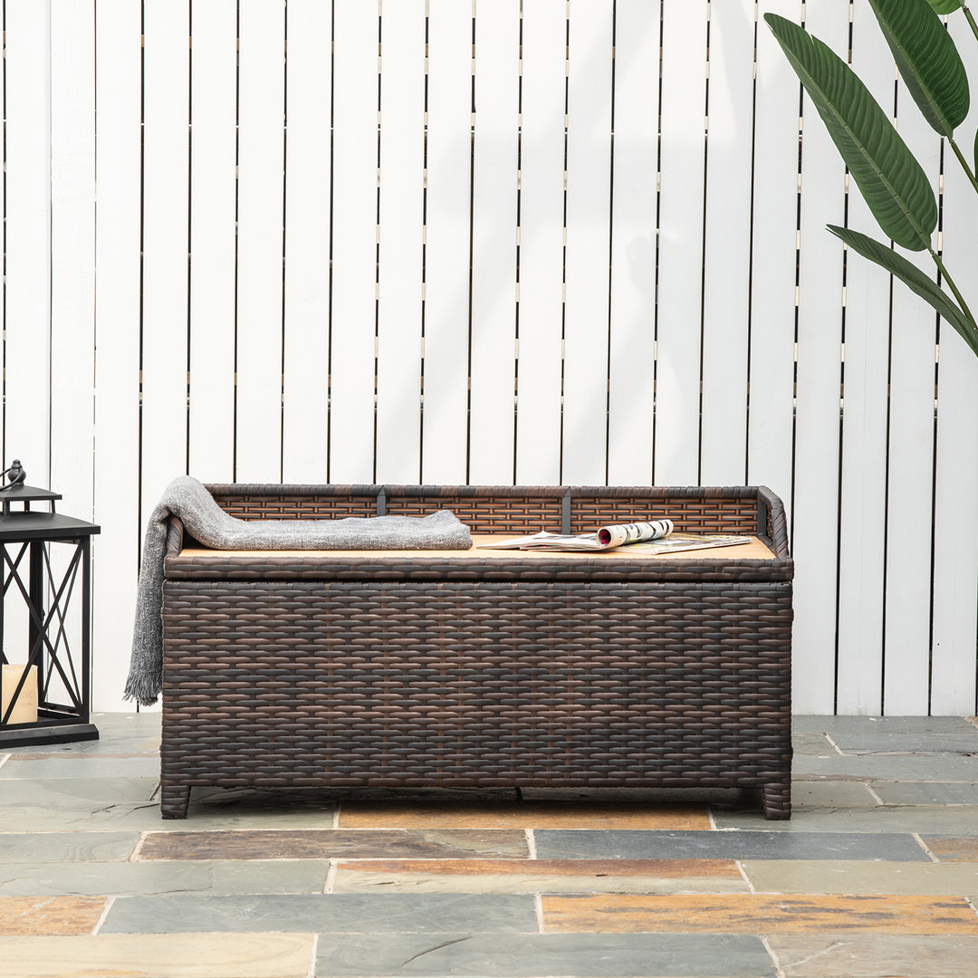 Patio PE Rattan Wicker Storage Basket Box Bench Seat Furniture w/ Cushion Brown