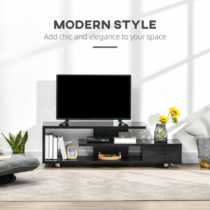 High Gloss TV Unit for TVs up to 45", Modern TV Cabinet with Storage Shelf and Drawer, Entertainment Unit for Living Room Bedroom, Black