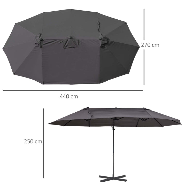 Double Parasol Patio Umbrella Garden Sun Shade w/ Steel Pole 12 Support Ribs Crank Handle Easy Lift Twin Canopy - Grey