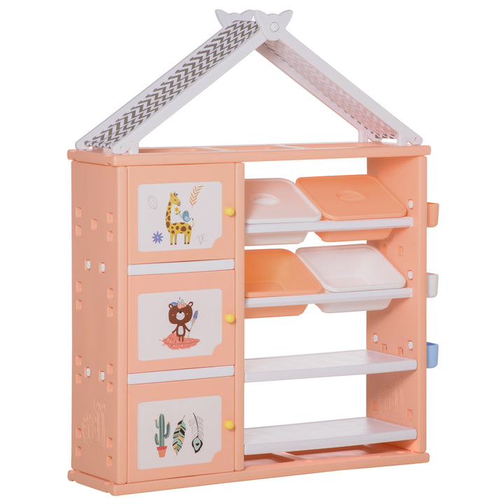 Kids Storage Unit Toy Box Organiser Book Shelf with shelves, storage cabinets, storage boxes, and storage baskets, Orange
