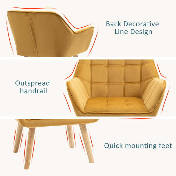 Armchair Accent Chair Wide Arms Slanted Back Padding Iron Frame Wooden Legs Home Bedroom Furniture Seating Yellow