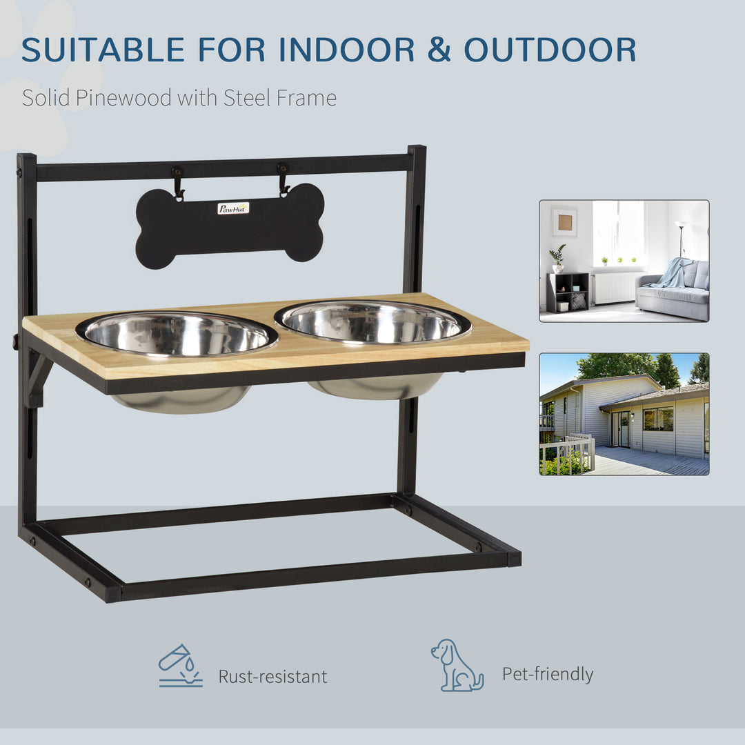 Dog Bowls Adjustable Raised Pet Feeder with 2 Removable Stainless Steel Bowls for Small Medium Large Dogs, Natural
