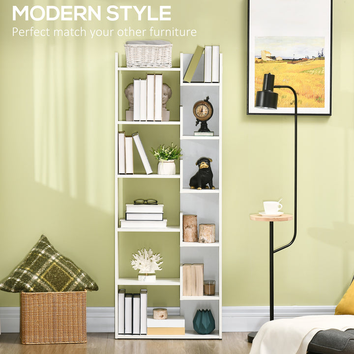 6-Tier Bookshelf, Modern Bookcase with 11 Open Shelves, Freestanding Decorative Storage Shelving for Home Office and Study, White