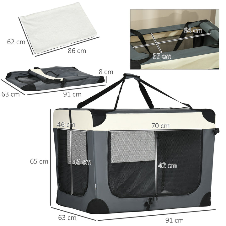 91cm Foldable Pet Carrier, with Cushion, for Large Dogs and Cats - Grey