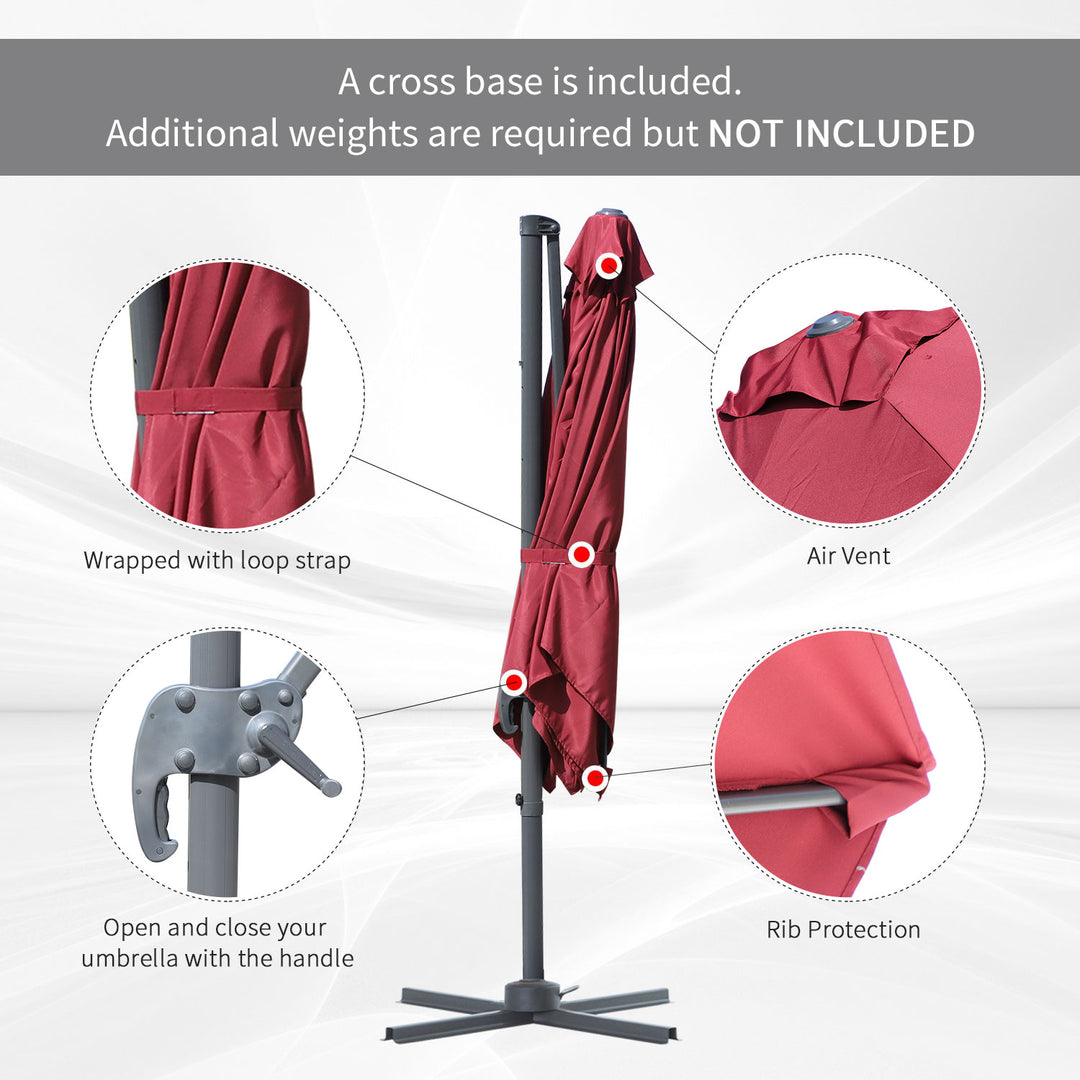 2.5 x 2.5m Cantilever Paraso Patio Offset l Umbrella Hanging Sun Shade Canopy Shelter 360¡ Rotation with Cross Base - Red