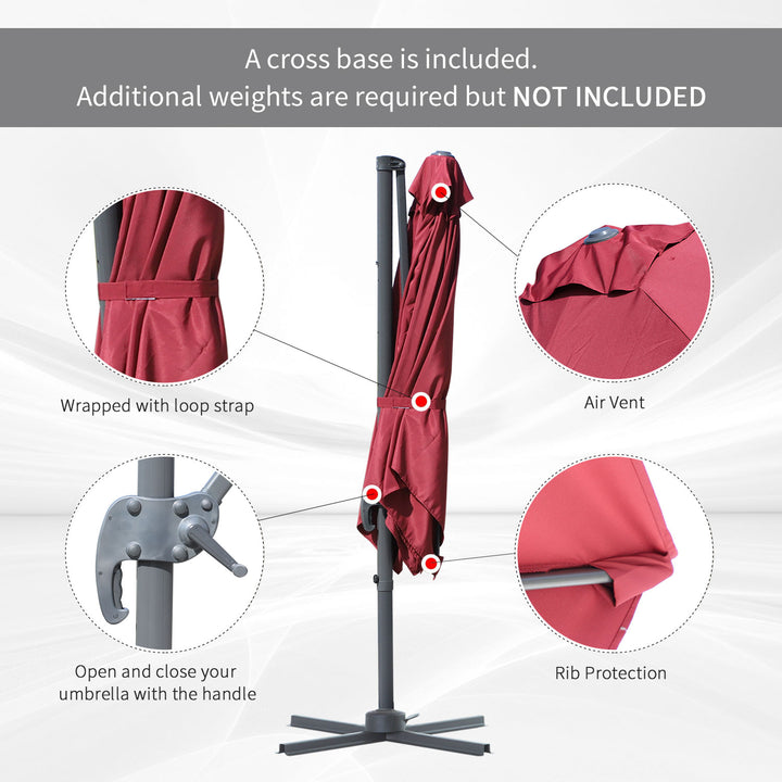 2.5 x 2.5m Cantilever Paraso Patio Offset l Umbrella Hanging Sun Shade Canopy Shelter 360¡ Rotation with Cross Base - Red