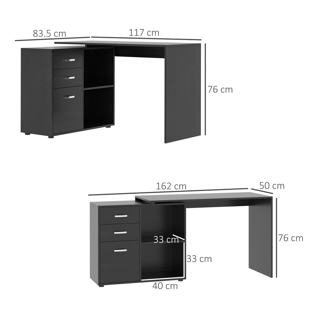 Computer Desk Table Workstation Home Office L Shape Drawer Shelf File Cabinet Black