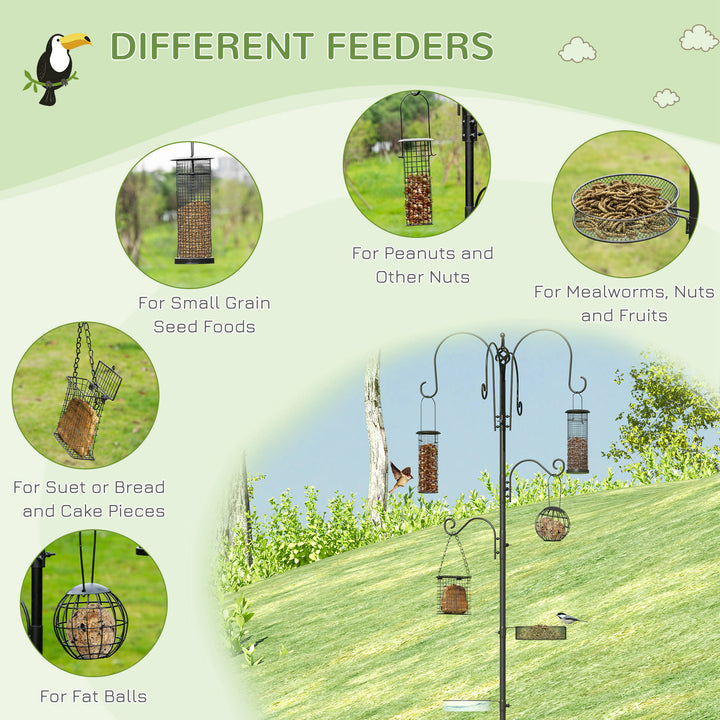Pawhut Bird Feeding Station Kit, Wild Bird Feeder Pole with 6 Hooks, 4 Hanging Feeders for Peanuts, Seed, Fat Balls, for Garden, Outdoor, Black