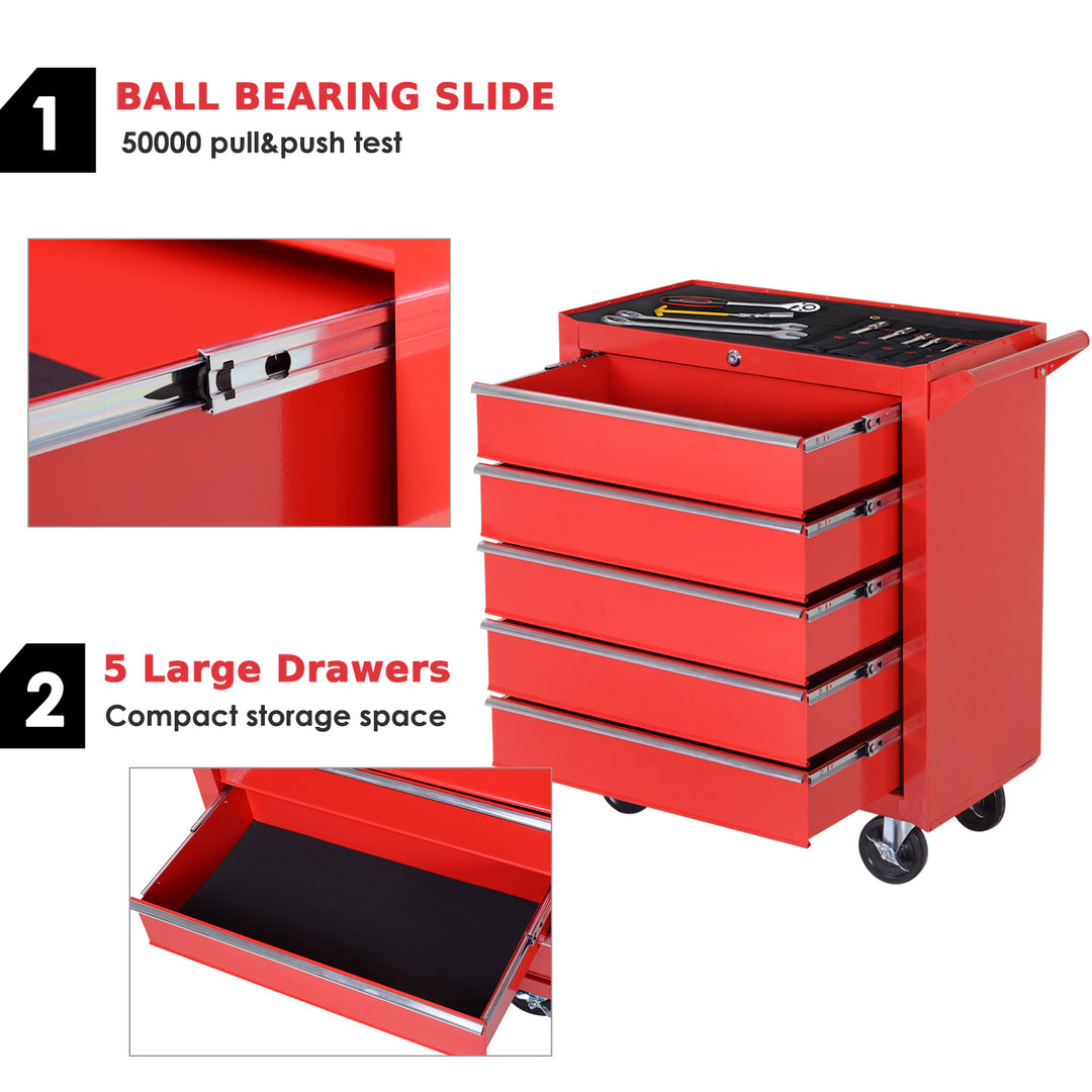 DURHAND 5 Drawer Roller Tool Cabinet Storage Box Workshop Chest Garage Wheeling Trolley w/ Handle - Red