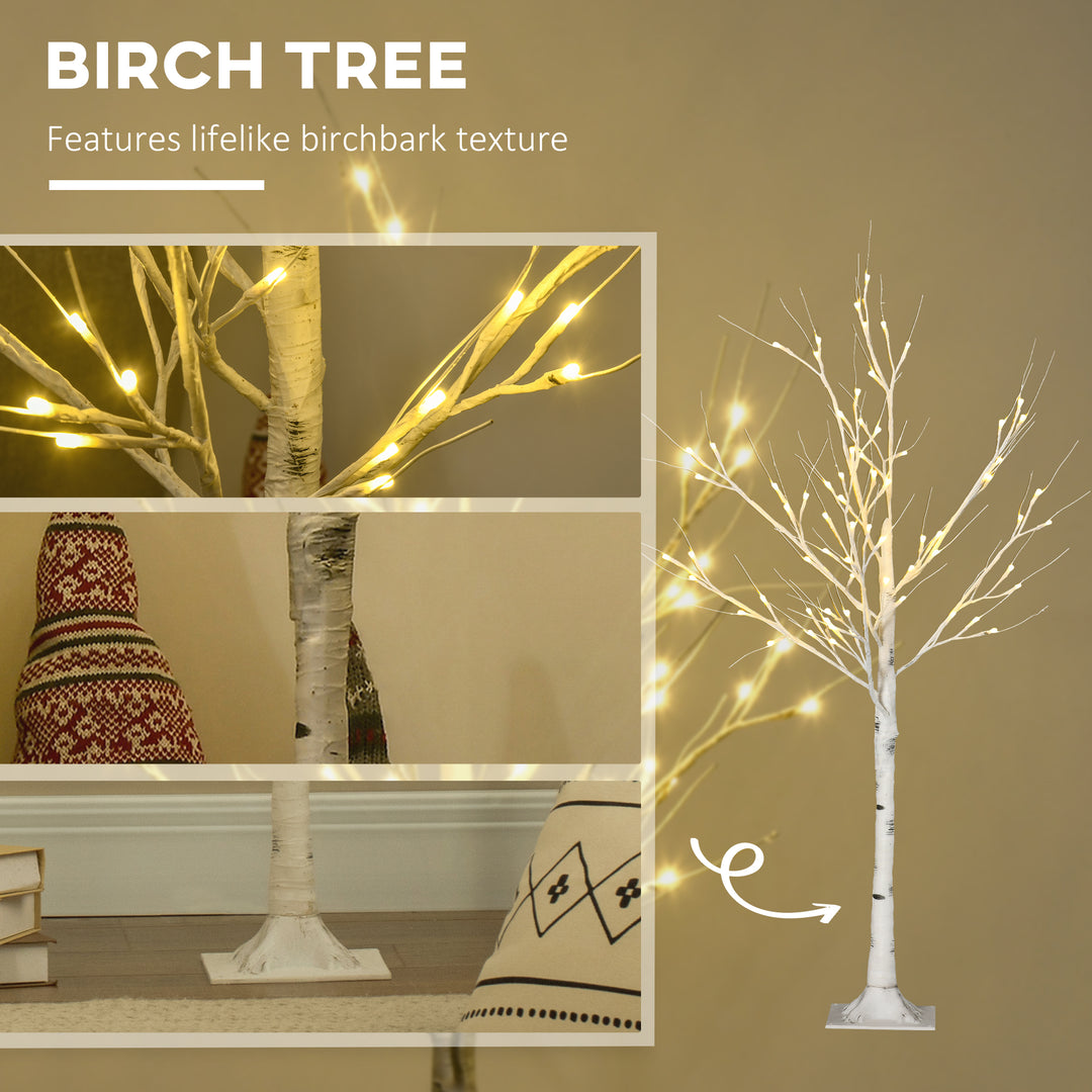 4ft Artificial White Birch Tree Light with 72 Warm White Pre-Lit LED Light for Indoor and Covered Outdoor Use