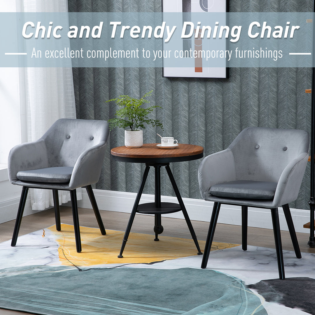 Dining Chairs Set of 2 Modern Upholstered Fabric Velvet-Touch Leisure Chairs with Backrest and Armrests, Lounge Reception Chairs, Grey