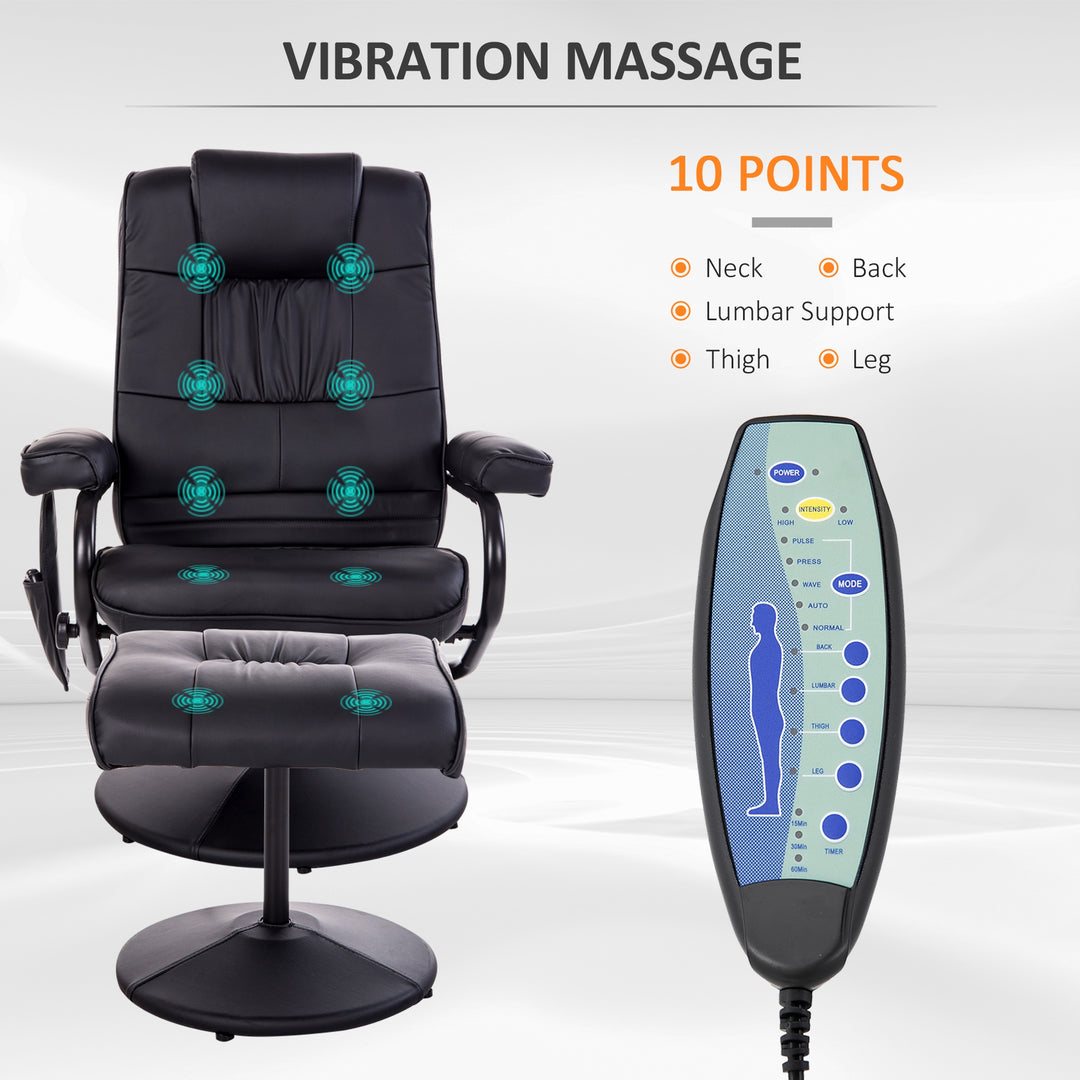 Manual Sofa Reclining Armchair PU Leather Massage Recliner Chair and Ottoman, Black