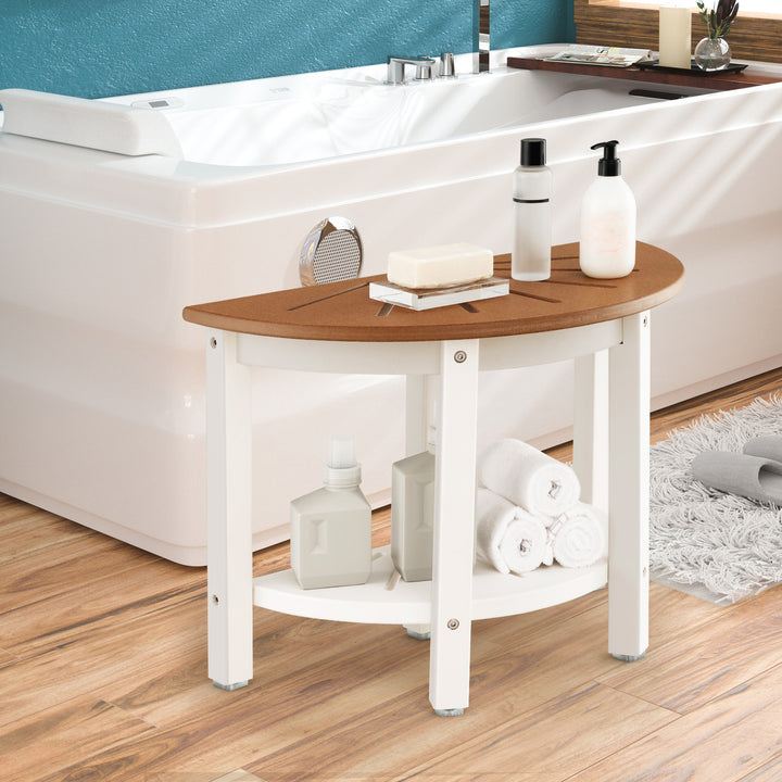 Bath Spa Bench Seat with Storage Shelf-Brown