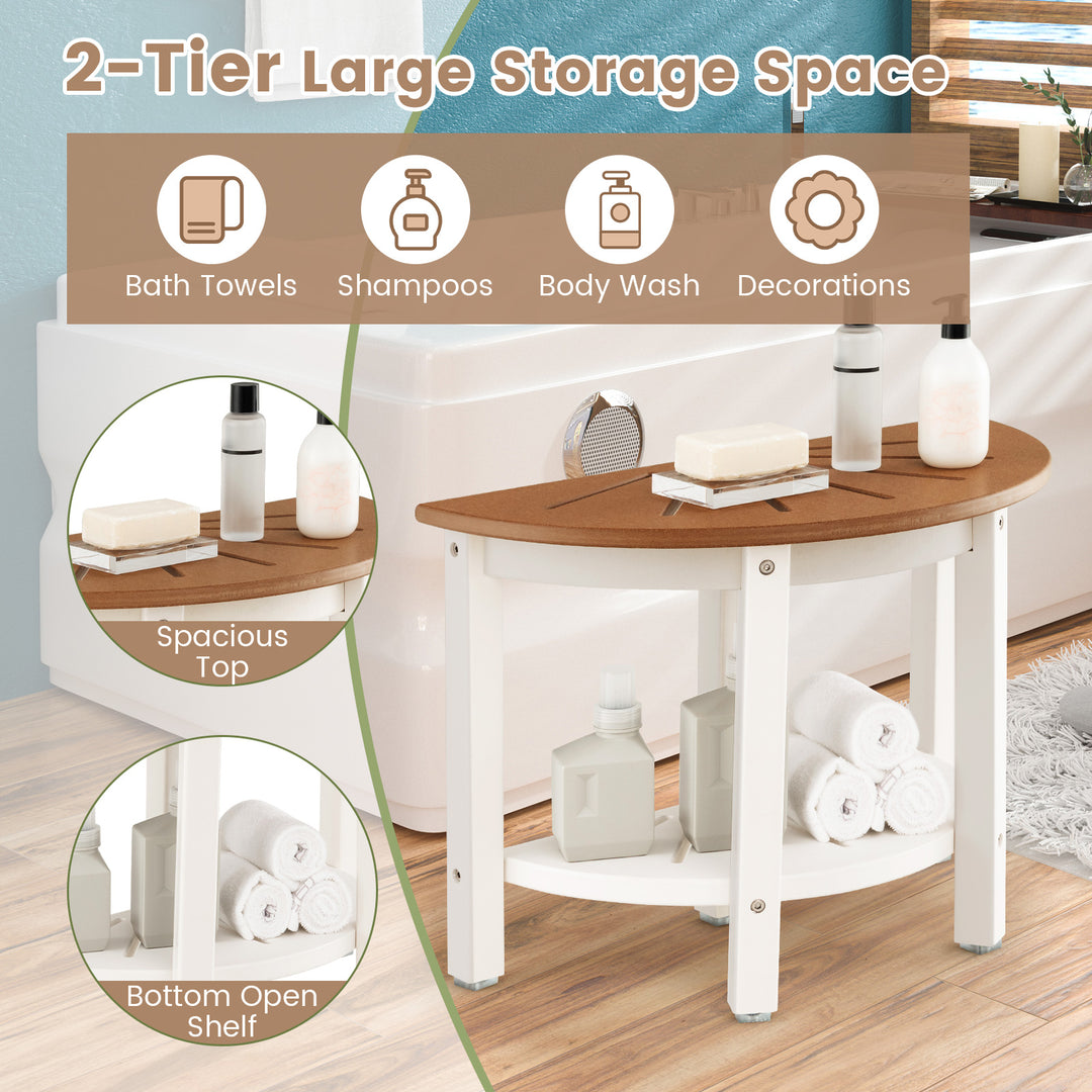 Bath Spa Bench Seat with Storage Shelf-Brown