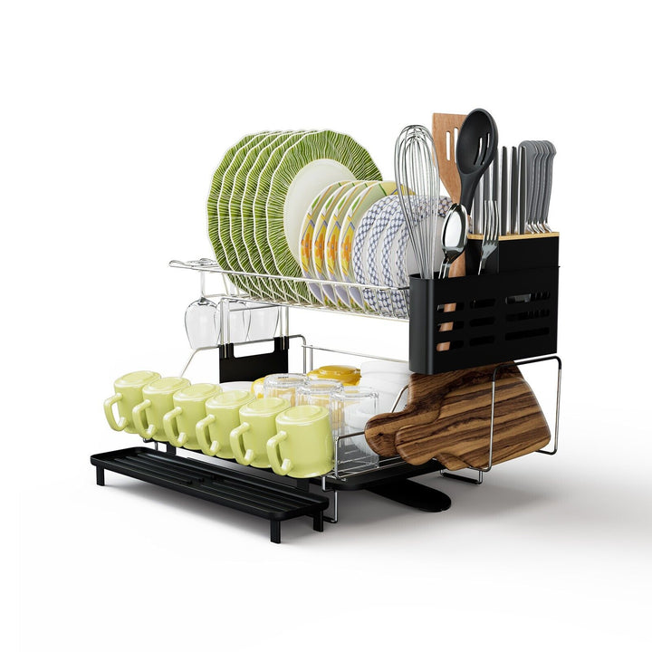 2-Tier Kitchen Dish Drying Rack with Cutlery Holder