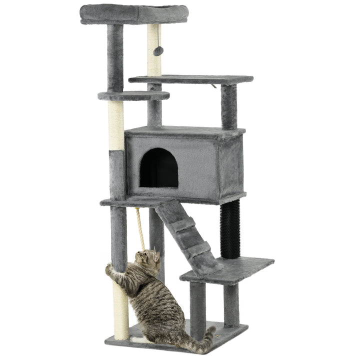 Cat Tree Tower for Indoor Cats, with Scratching Post, Cat House, Toy, Grey