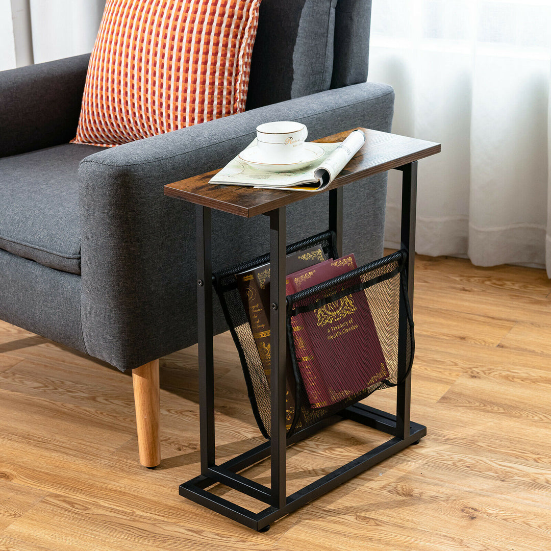 2-Tier Industrial Narrow End Sofa Side Table