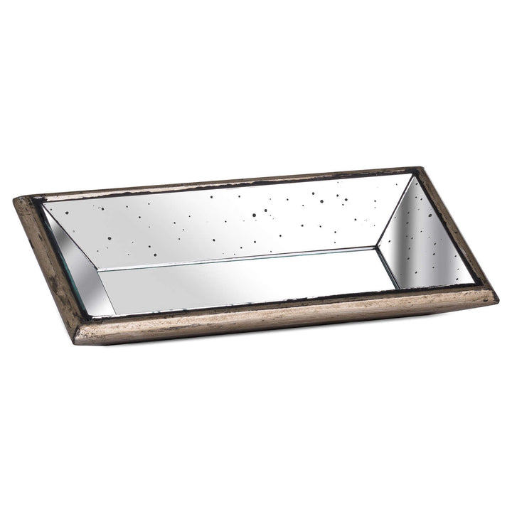 Distressed Mirrored Display Tray With Wooden Detailing
