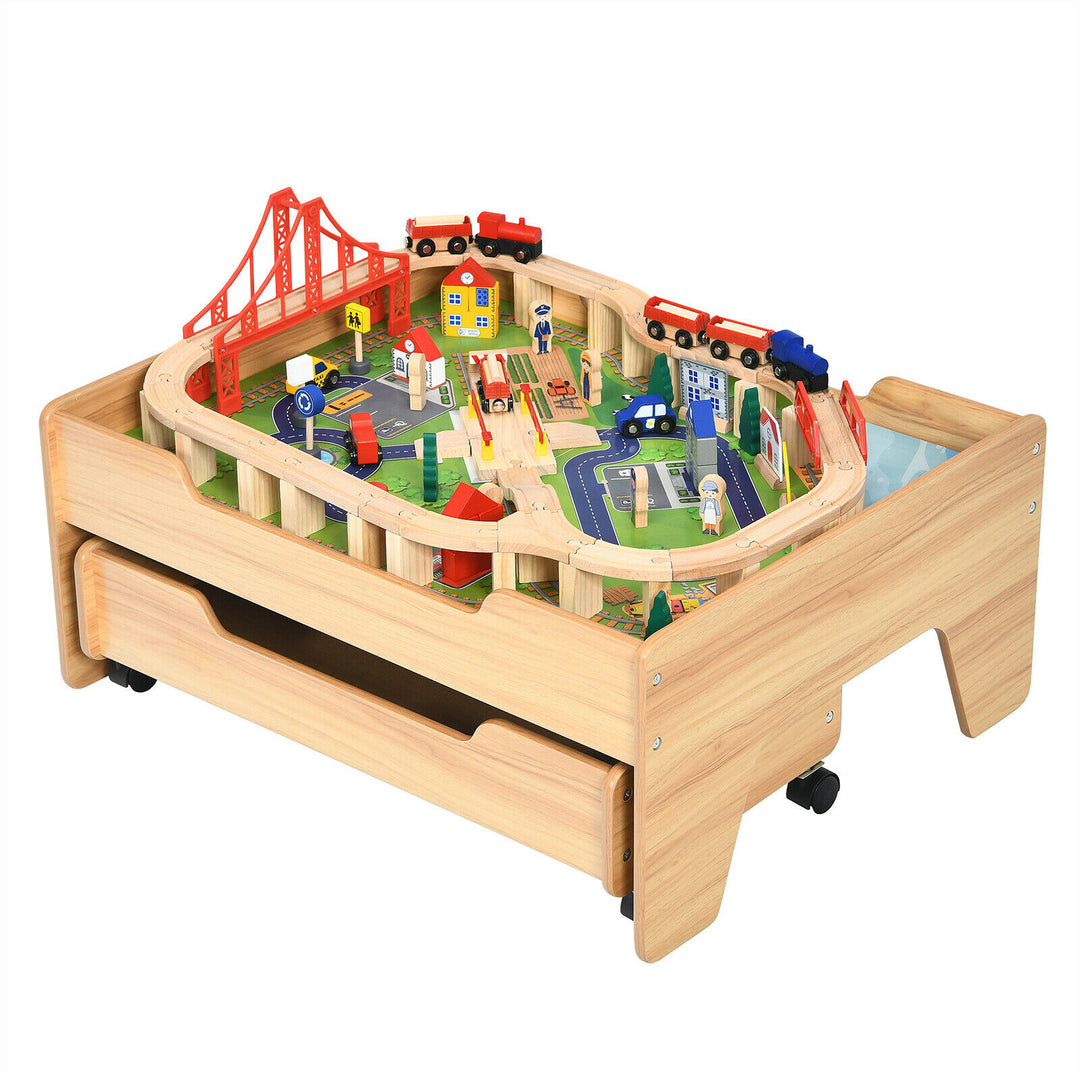 Wooden Train Railway Track Set Table