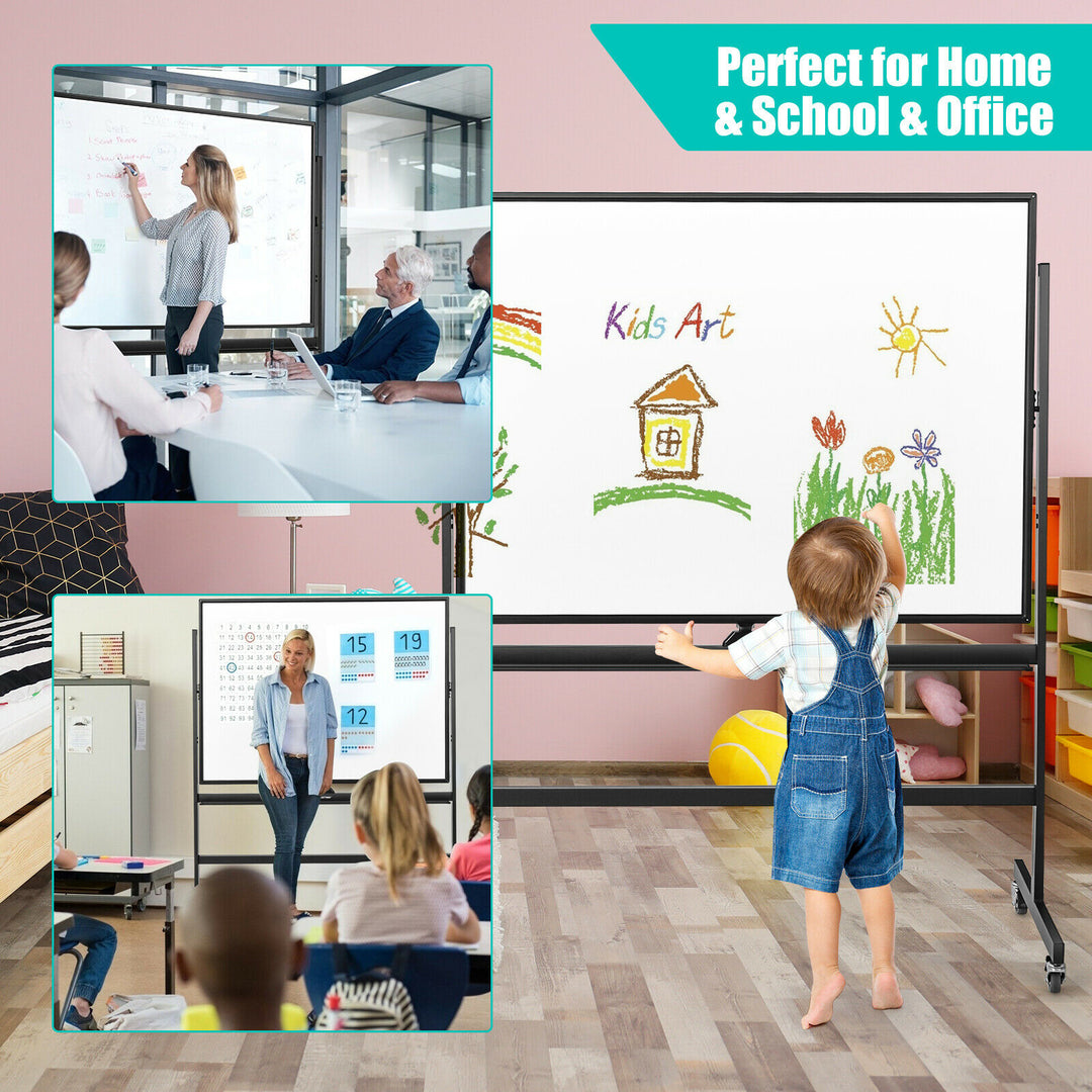 Mobile Magnetic Double-Sized Whiteboard with 4 Lockable Wheels