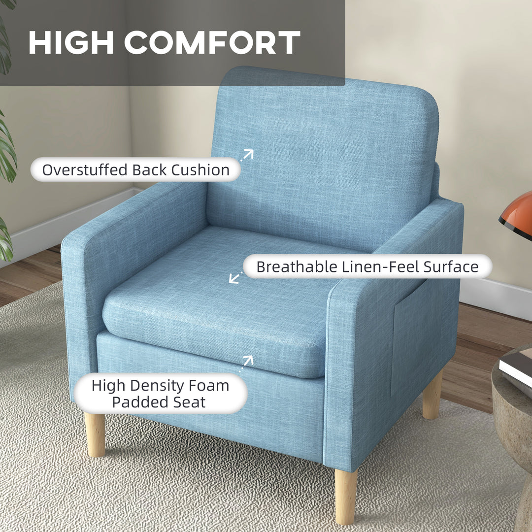 Modern Accent Chair, Comfy Fireside Chair, Upholstered Armchair for Living Room, Bedroom, Home Office, Light Blue
