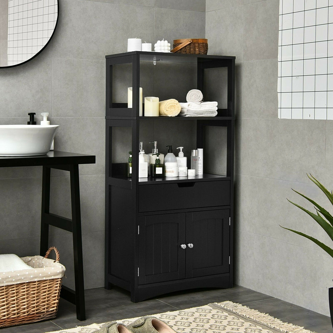Multipurpose Storage Cabinet with Drawer for Bathroom-Black