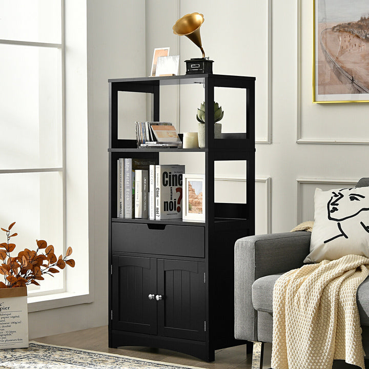 Multipurpose Storage Cabinet with Drawer for Bathroom-Black