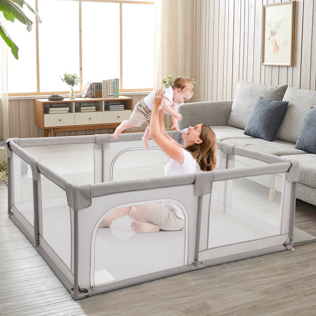 Baby Playpen Portable Activity Centre with Gate-Grey