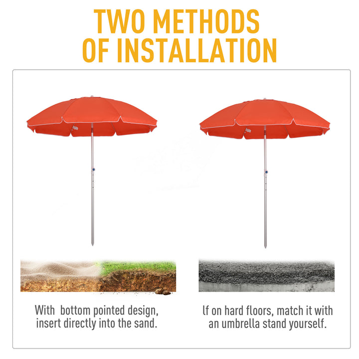 Outsunny Arc. 1.9m Beach Umbrella with Pointed Design Adjustable Tilt Carry Bag for Outdoor Patio Orange
