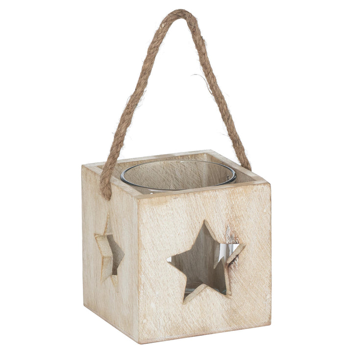 Washed Wood Star Tealight Candle Holder