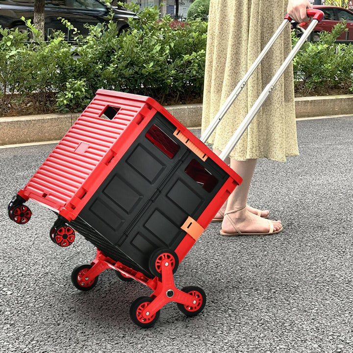 Folding Shopping Trolley, Boot Tidy with 360° Swivel Wheels-Red