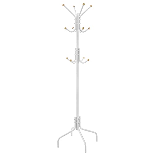 Coat Stand, Metal Coat Rack with 12 Hooks For Jackets-White