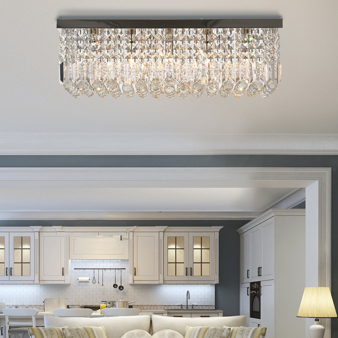 Modern Crystal Ceiling Light Square Crystal Chandelier for Living Room, Dining Room, Hall, E14 Base, Silver, 80 x 25 x 23cm