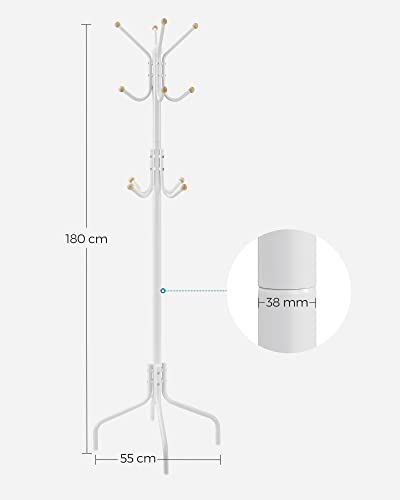 Coat Stand, Metal Coat Rack with 12 Hooks For Jackets-White