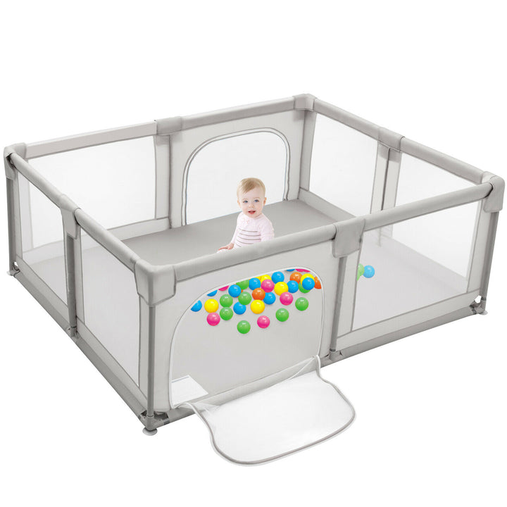Baby Playpen Portable Activity Centre with Gate-Grey