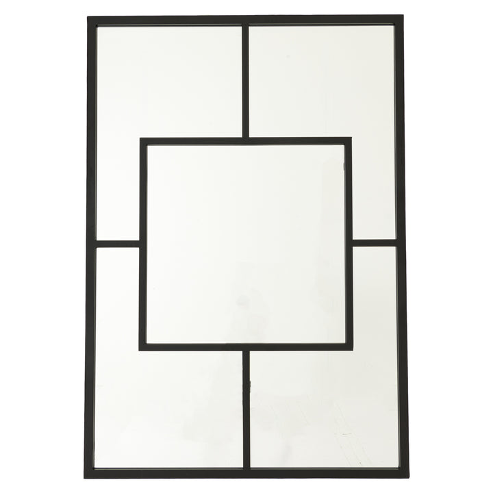 Black Multi Paned Patterned Window Mirror