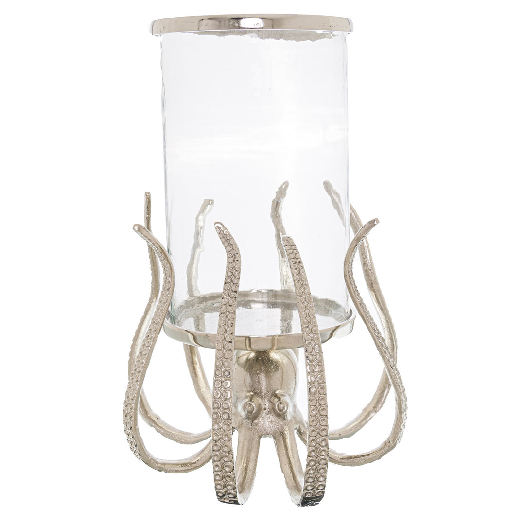 Large Silver Octopus Candle Hurricane Lantern