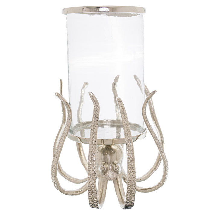 Large Silver Octopus Candle Hurricane Lantern