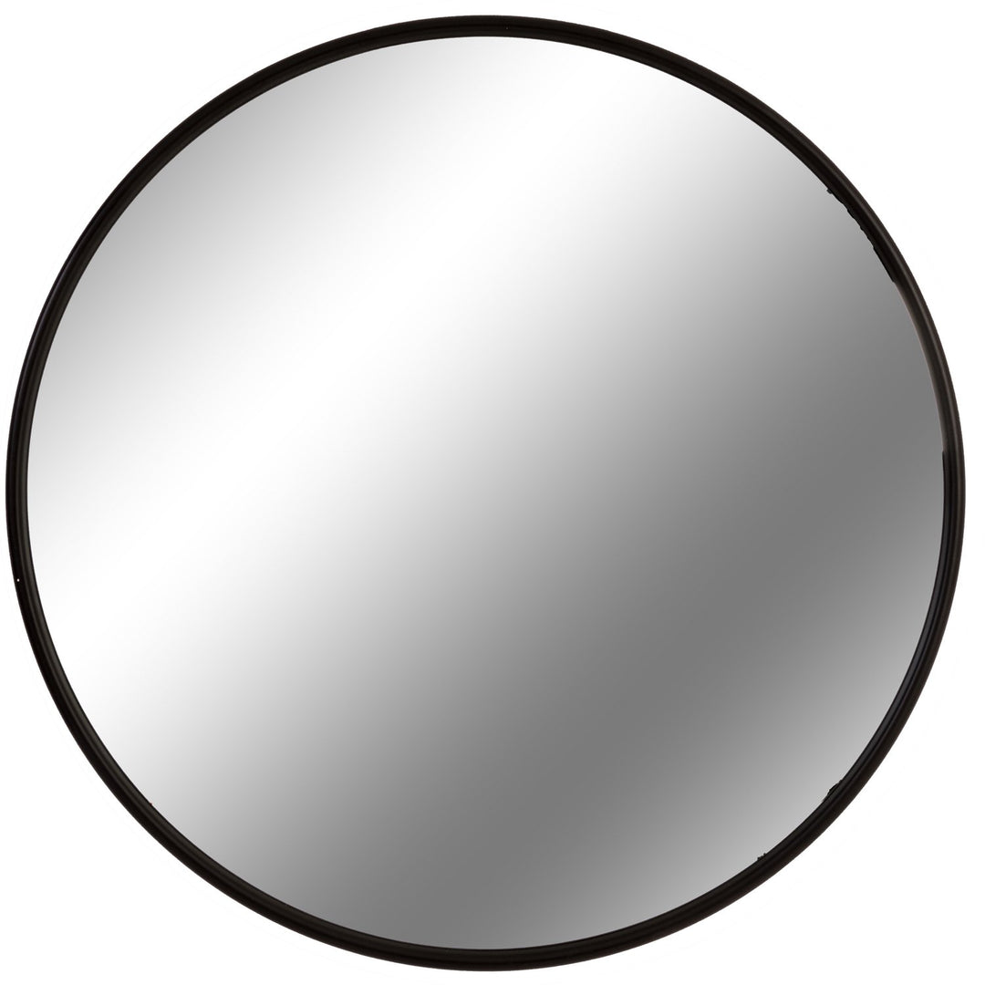 Black Large Circular Metal Wall Mirror