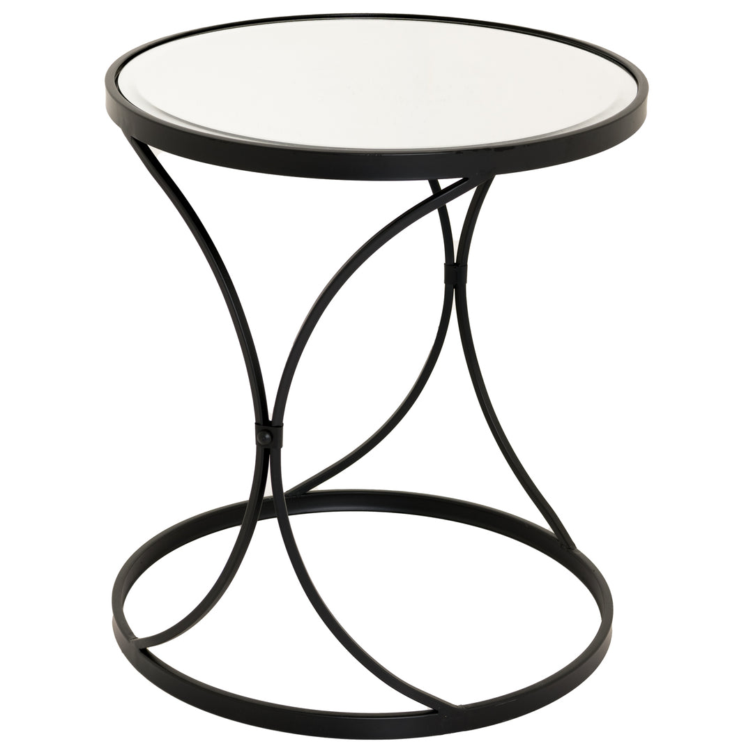 Concaved Set Of Two Black Mirrored Side Tables