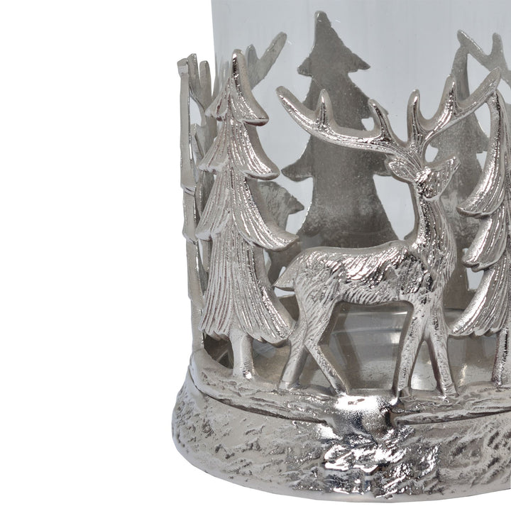 Silver Stag Scene Hurricane Lantern