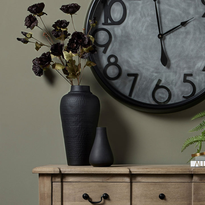 Matt Black Hammered Vase With Lid